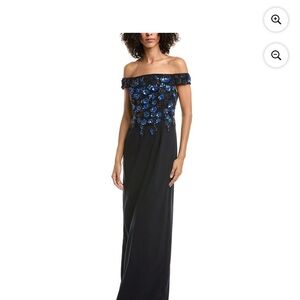 Adrianna Papell Black and Blue Floral Maxi Dress